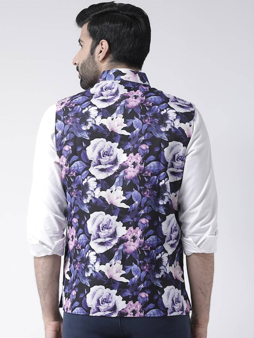 Men's White Viscose
 Printed Nehru Jackets