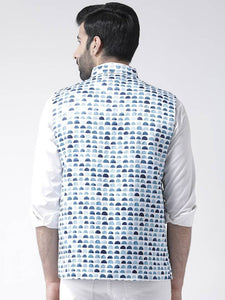 Men's Blue Viscose
 Printed Nehru Jackets