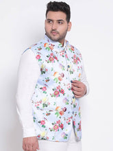 Load image into Gallery viewer, Men&#39;s Blue 
Cotton Blend
 Printed Nehru Jackets