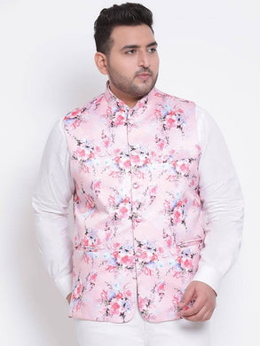 Men's Pink Viscose
 Printed Nehru Jackets