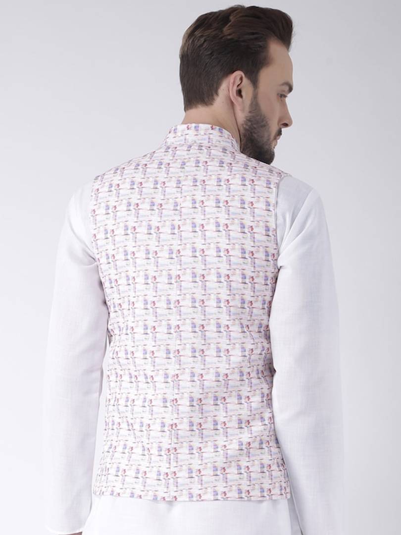 Men's Pink 
Cotton Blend
 Woven Design Nehru Jackets