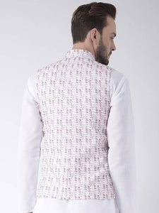 Men's Pink 
Cotton Blend
 Woven Design Nehru Jackets