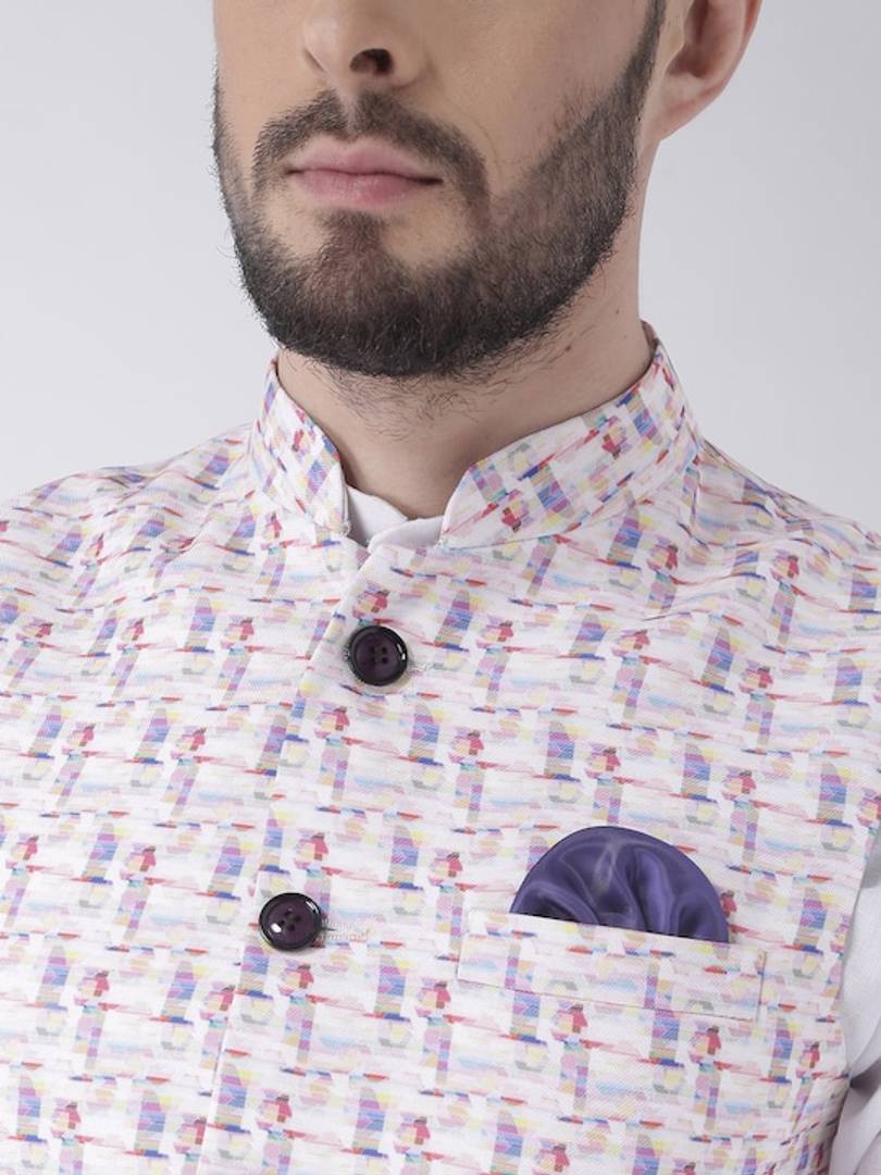 Men's Pink 
Cotton Blend
 Woven Design Nehru Jackets