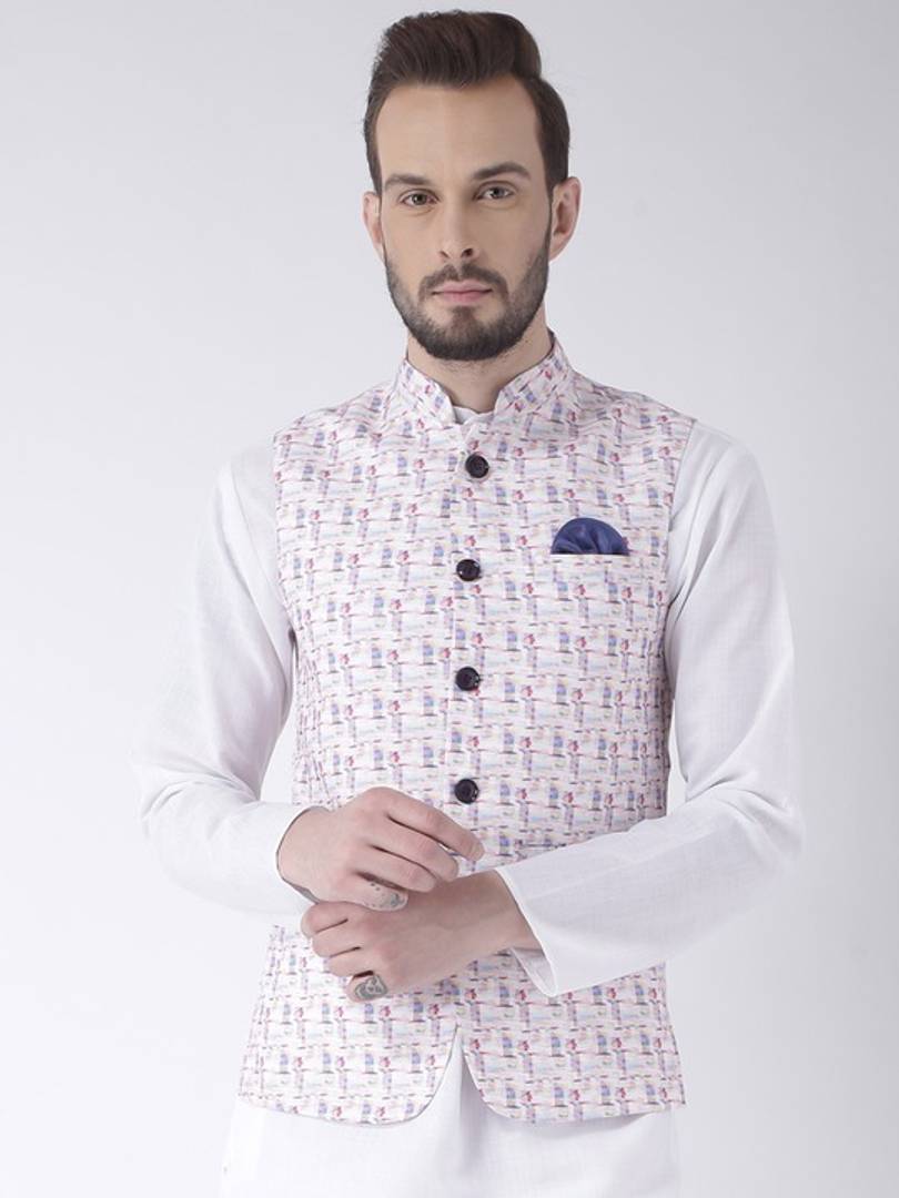 Men's Pink 
Cotton Blend
 Woven Design Nehru Jackets