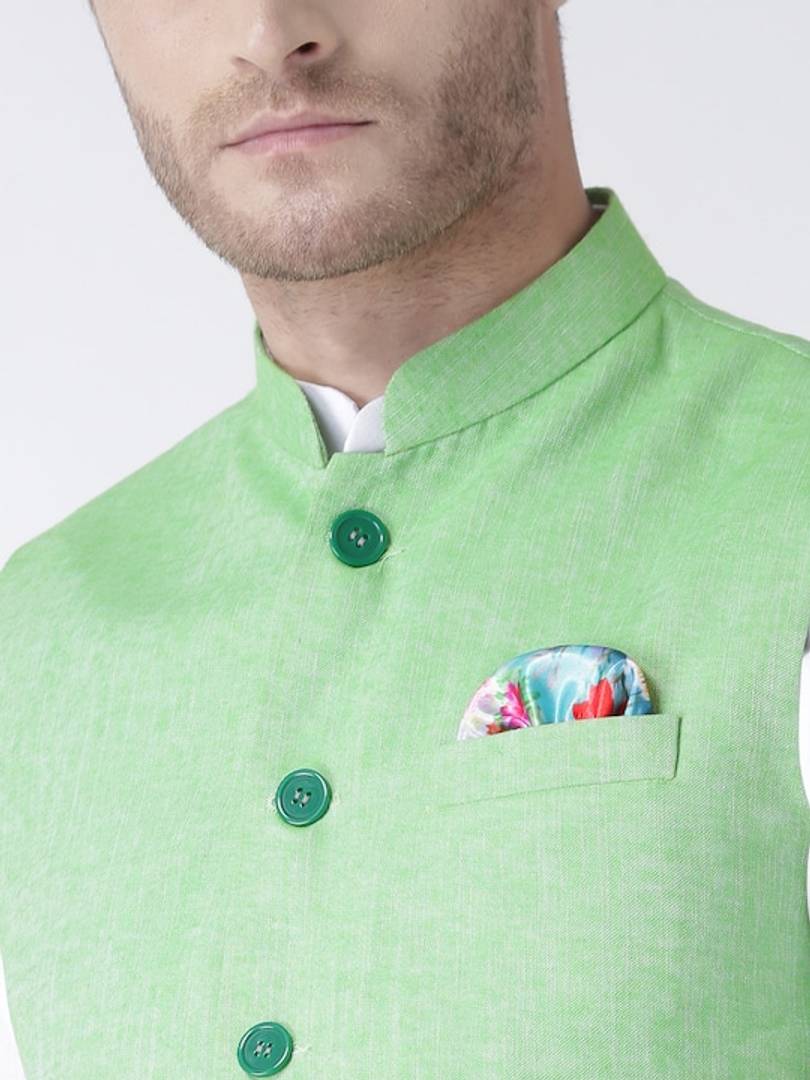 Men's Green 
Linen
 Solid
 Nehru Jackets