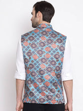 Load image into Gallery viewer, Men&#39;s Blue 
Silk Blend
 Printed Nehru Jackets