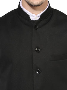 Men's Black 
Cotton Blend
 Solid
 Nehru Jackets