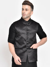 Load image into Gallery viewer, Men&#39;s Black Viscose
 Checked
 Nehru Jackets
