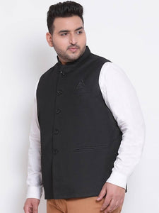 Men's Black Viscose
 Solid
 Nehru Jackets