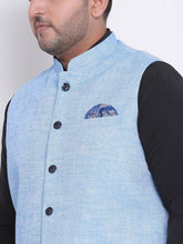 Load image into Gallery viewer, Men&#39;s Blue 
Cotton Blend
 Solid
 Nehru Jackets