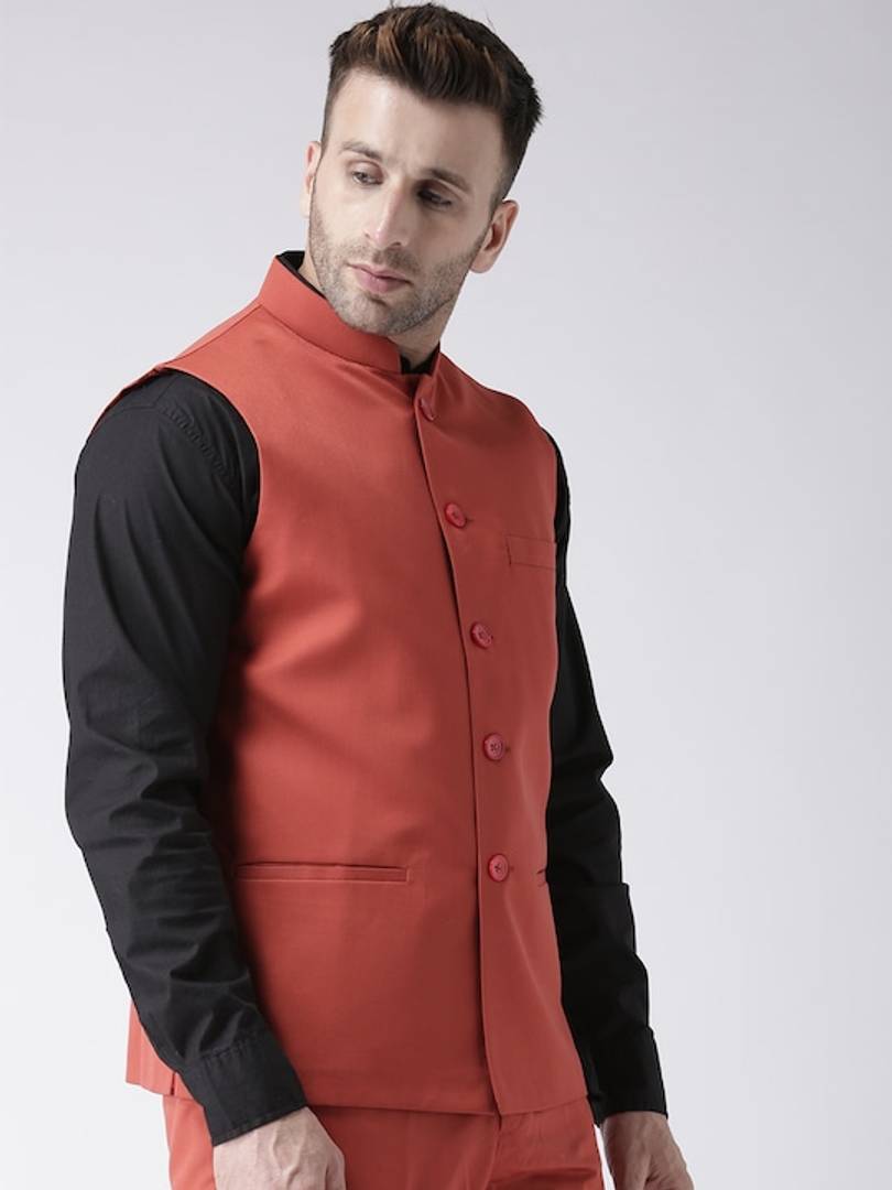 Men's Brown Viscose
 Solid
 Nehru Jackets