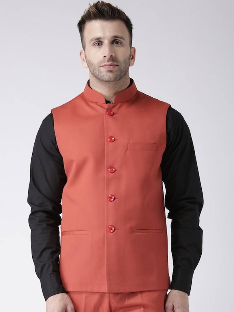 Men's Brown Viscose
 Solid
 Nehru Jackets