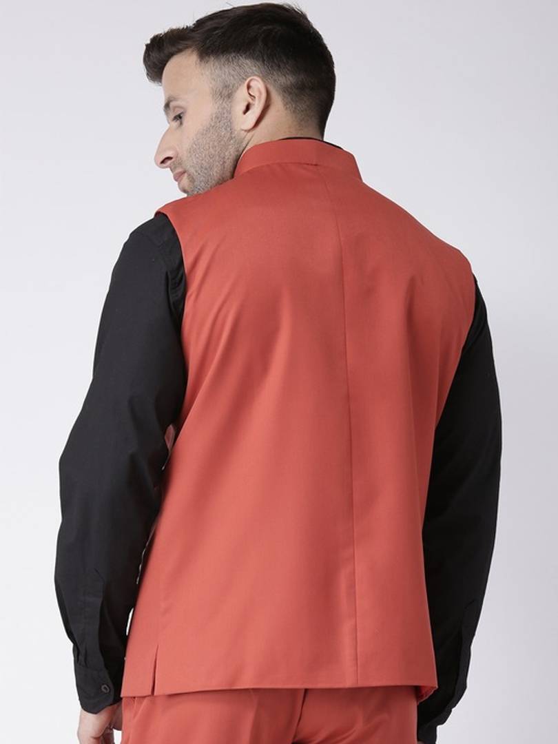 Men's Brown Viscose
 Solid
 Nehru Jackets