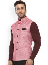 Load image into Gallery viewer, Men&#39;s Red 
Cotton Blend
 Solid
 Nehru Jackets
