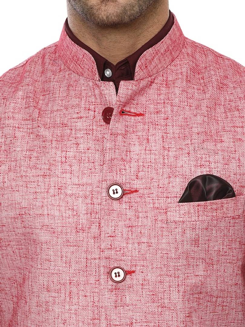 Men's Red 
Cotton Blend
 Solid
 Nehru Jackets