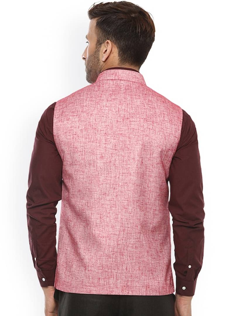 Men's Red 
Cotton Blend
 Solid
 Nehru Jackets