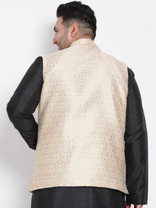Men's Off White Viscose
 Woven Design Nehru Jackets
