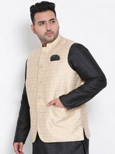 Load image into Gallery viewer, Men&#39;s Beige Viscose
 Woven Design Nehru Jackets
