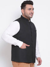 Load image into Gallery viewer, Men&#39;s Black 
Cotton Blend
 Solid
 Nehru Jackets