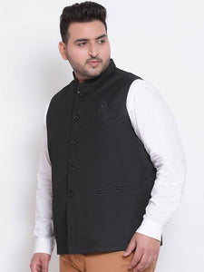 Men's Black 
Cotton Blend
 Solid
 Nehru Jackets