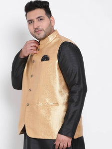 Men's Golden Viscose
 Woven Design Nehru Jackets