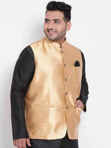 Men's Golden 
Cotton Blend
 Woven Design Nehru Jackets