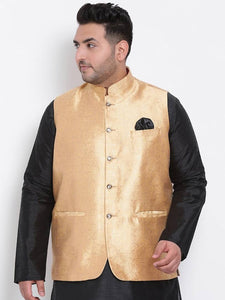 Men's Golden 
Cotton Blend
 Woven Design Nehru Jackets