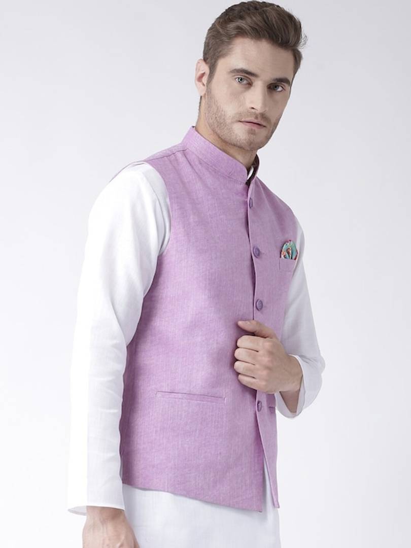 Men's Purple 
Linen
 Solid
 Nehru Jackets