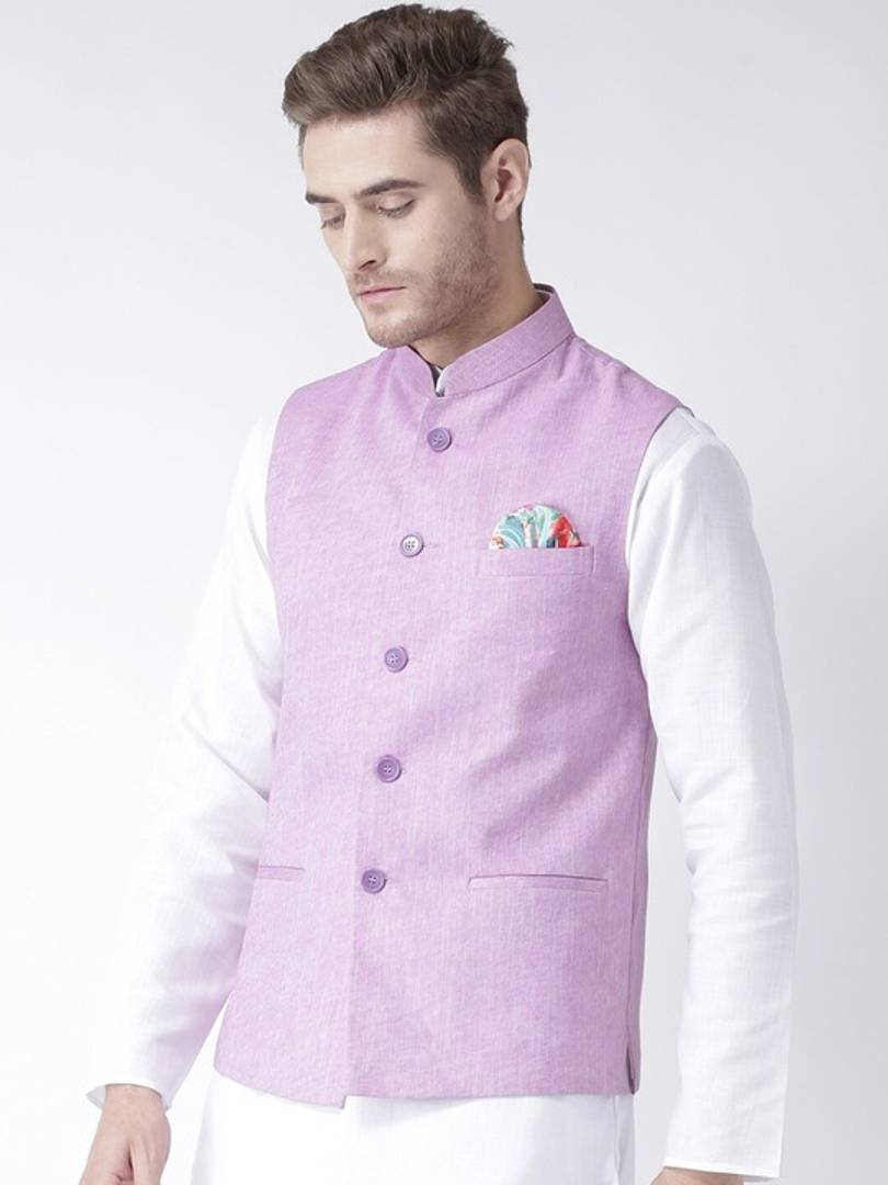 Men's Purple 
Linen
 Solid
 Nehru Jackets