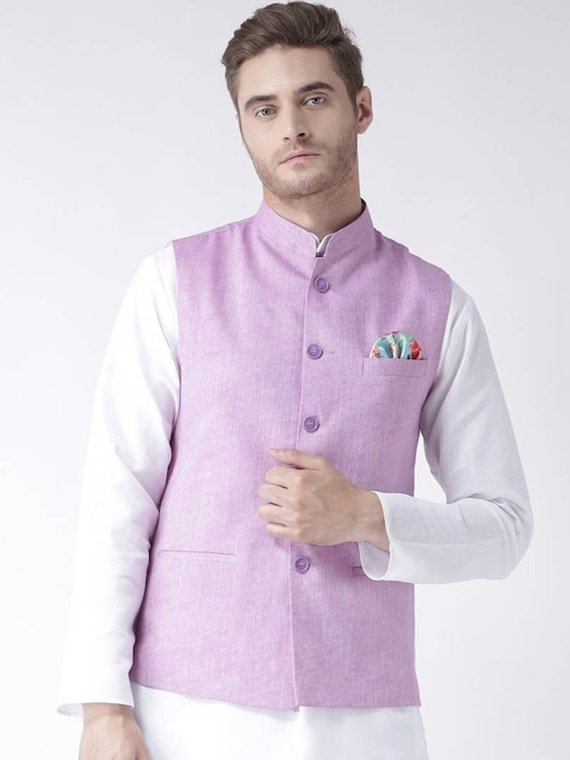 Men's Purple 
Linen
 Solid
 Nehru Jackets