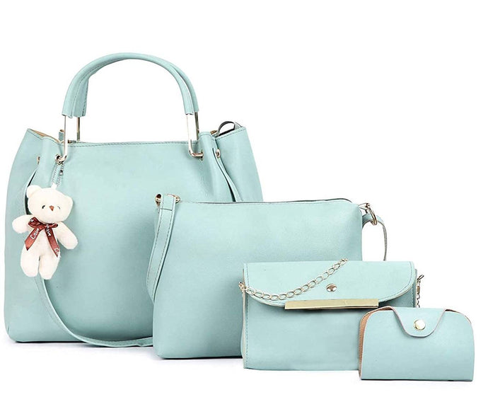 Trendy PU Sky Blue Handbag & Sling Bag & Clutch with Card Holder(Set of 4)