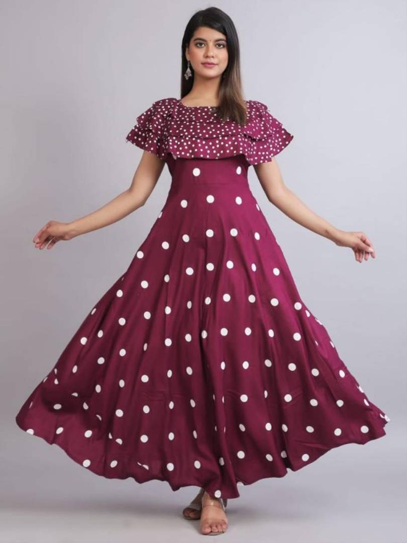 Stunning Magenta Rayon Printed Anarkali Kurta For Women