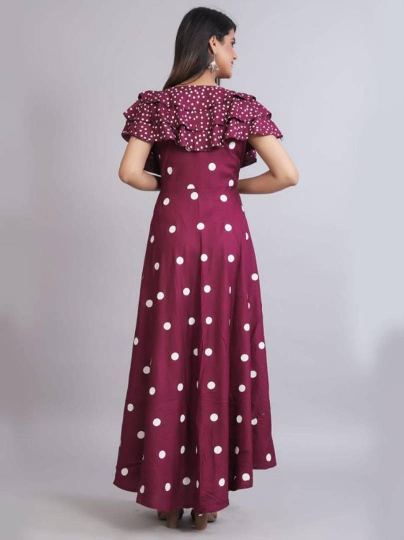Stunning Magenta Rayon Printed Anarkali Kurta For Women