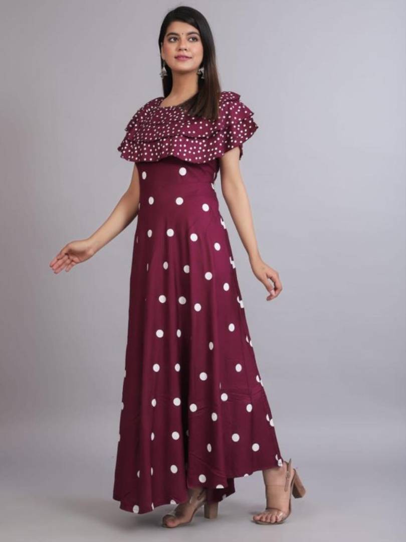 Stunning Magenta Rayon Printed Anarkali Kurta For Women