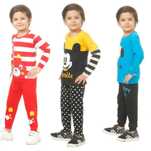 Kid Casual Printed T-Shirt & Trousers Clothing Set II Pack Of 3 ( Red & Yellow & Blue)
