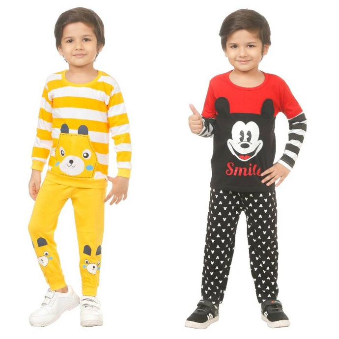 Kid Casual Printed T-Shirt & Trousers Clothing Set II Pack Of 2 ( Yellow & Red )