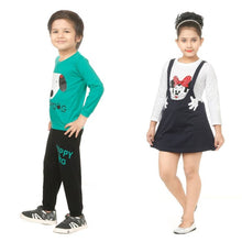 Load image into Gallery viewer, Kid Casual Printed T-Shirt Trousers &amp; Frock Clothing Set II Pack of 2 (Green &amp; Navy Blue)