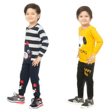 Load image into Gallery viewer, Kid Casual Printed T-Shirt &amp; Trousers Clothing Set II Pack Of 2 (  Navy Blue &amp; Yellow)