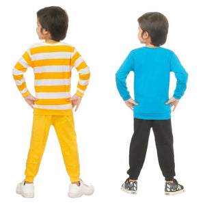 Kid Casual Printed T-Shirt & Trousers Clothing Set II Pack Of 2 ( Blue & Yellow)