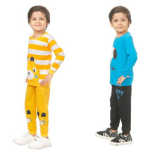 Load image into Gallery viewer, Kid Casual Printed T-Shirt &amp; Trousers Clothing Set II Pack Of 2 ( Blue &amp; Yellow)
