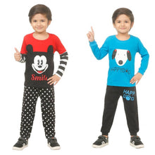 Load image into Gallery viewer, Kid Casual Printed T-Shirt &amp; Trousers Clothing Set II Pack Of 2 ( Red &amp; Blue)