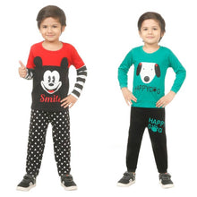 Load image into Gallery viewer, Kid Casual Printed T-Shirt &amp; Trousers Clothing Set II Pack Of 2 ( Red &amp; Green)