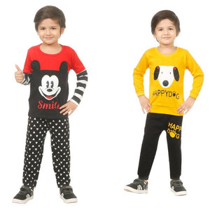 Kid Casual Printed T-Shirt & Trousers Clothing Set II Pack Of 2 ( Red & Yellow)