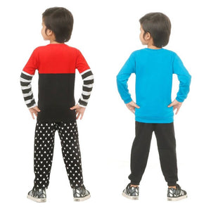 Kid Casual Printed T-Shirt & Trousers Clothing Set II Pack Of 2 ( Red & Blue)