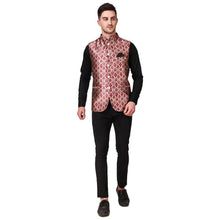 Load image into Gallery viewer, Stylish Cotton Maroon Printed Ethnic Waistcoat For Men