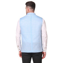 Load image into Gallery viewer, Stylish Cotton Blue Solid Ethnic Waistcoat For Men