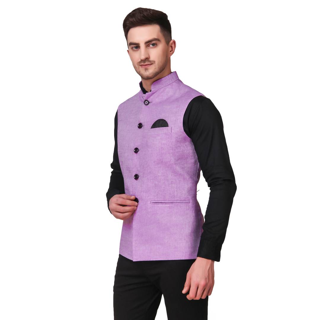 Stylish Cotton Pink Solid Ethnic Waistcoat For Men