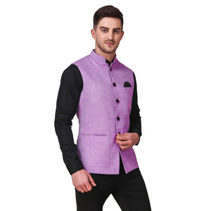 Stylish Cotton Pink Solid Ethnic Waistcoat For Men