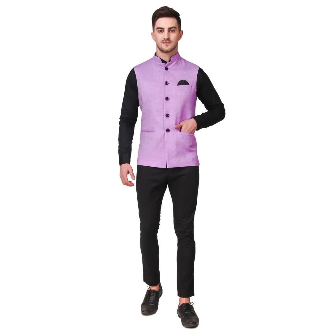 Stylish Cotton Pink Solid Ethnic Waistcoat For Men