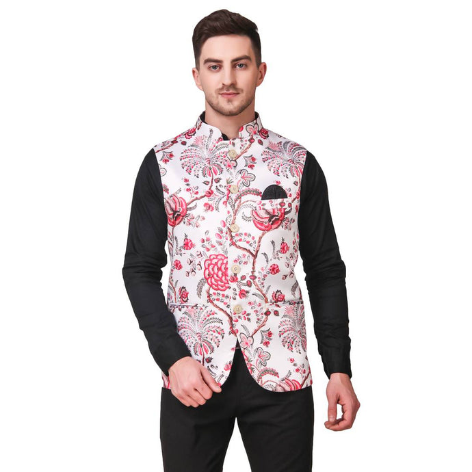 Stylish Cotton Multicoloured Floral Printed Ethnic Waistcoat For